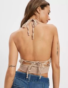 American Eagle AE Tie-Back Halter Top Hemd Damen Braun | NXQVC9605