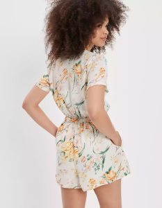 American Eagle AE Tie-Front Romper Midi-kleid Damen Weiß | JDFUX2569