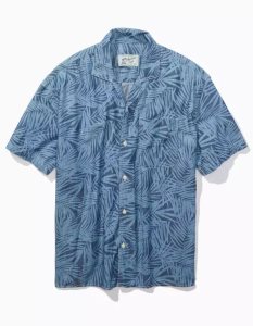American Eagle AE Tropical Button-Up Poolside Shirt Flanell Tops Herren Blau | BEMGT0176