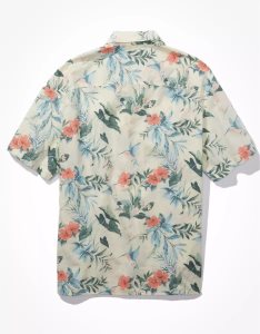 American Eagle AE Tropical Button-Up Poolside Shirt Flanell Tops Herren Weiß | TGESW6940