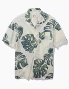 American Eagle AE Tropical Button-Up Poolside Shirt Flanell Tops Herren Grün | UJCEK0436