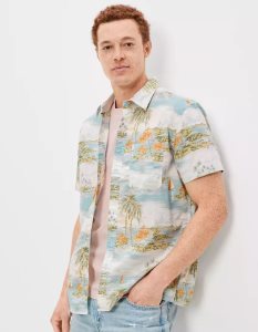 American Eagle AE Tropical Button-Up Resort Shirt Flanell Tops Herren Mehrfarbig | BHLID2893