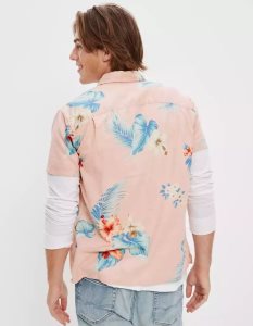 American Eagle AE Tropical Button-Up Resort Shirt Flanell Tops Herren Rosa | PBDWT5096