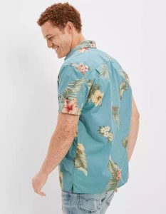 American Eagle AE Tropical Button-Up Resort Shirt Flanell Tops Herren Türkis | QJKWZ5943