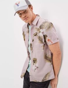 American Eagle AE Tropical Button-Up Resort Shirt Flanell Tops Herren Lila | TOWQZ3470