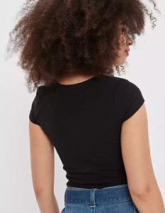 American Eagle AE V-Neck Kurzes-Sleeve Bodysuit T-shirts Damen Schwarz | ACOXZ3754