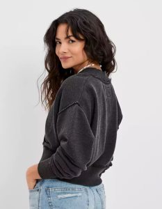 American Eagle AE Wrap-Front Sweatshirts Damen Schwarz | SZITR7695