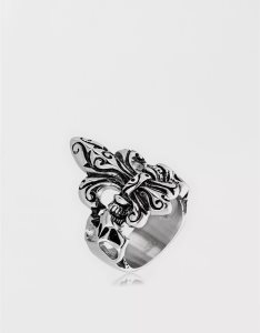American Eagle Antique Stainless Steel Fleur De Lis Skull Ring Schmuck Herren Silber | RJDLV6749