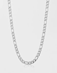 American Eagle Polished Stainless Steel Figaro Chain Necklace Schmuck Herren Silber | EOPZA4935