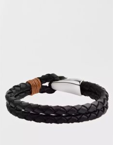 American Eagle Stainless Steel Braided Leder Bracelet Schmuck Herren Schwarz | QOBET4129
