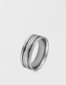 American Eagle Stainless Steel Polished Dual Groove Ring Schmuck Herren Silber | KBGNM8712